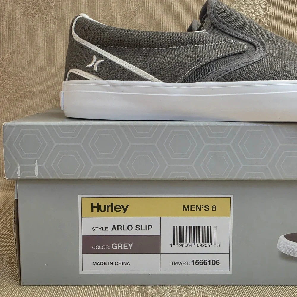 Hurley Arlo Slip Mens 8 Grey Canvas Low Top Casual Sneakers 1566106